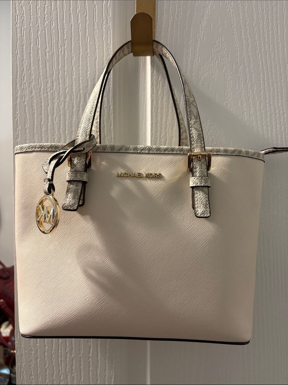 Michael Kors Cream Tote with Gold Accents